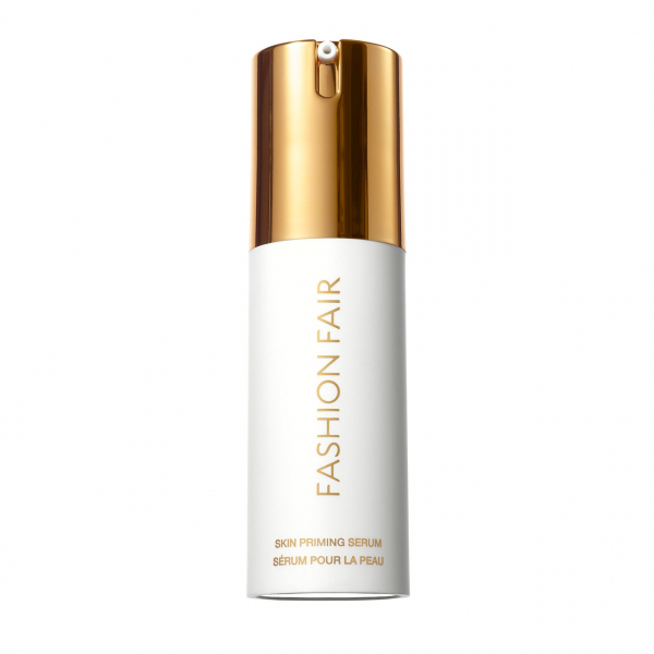 bottle of fashion fair priming serum on a white background
